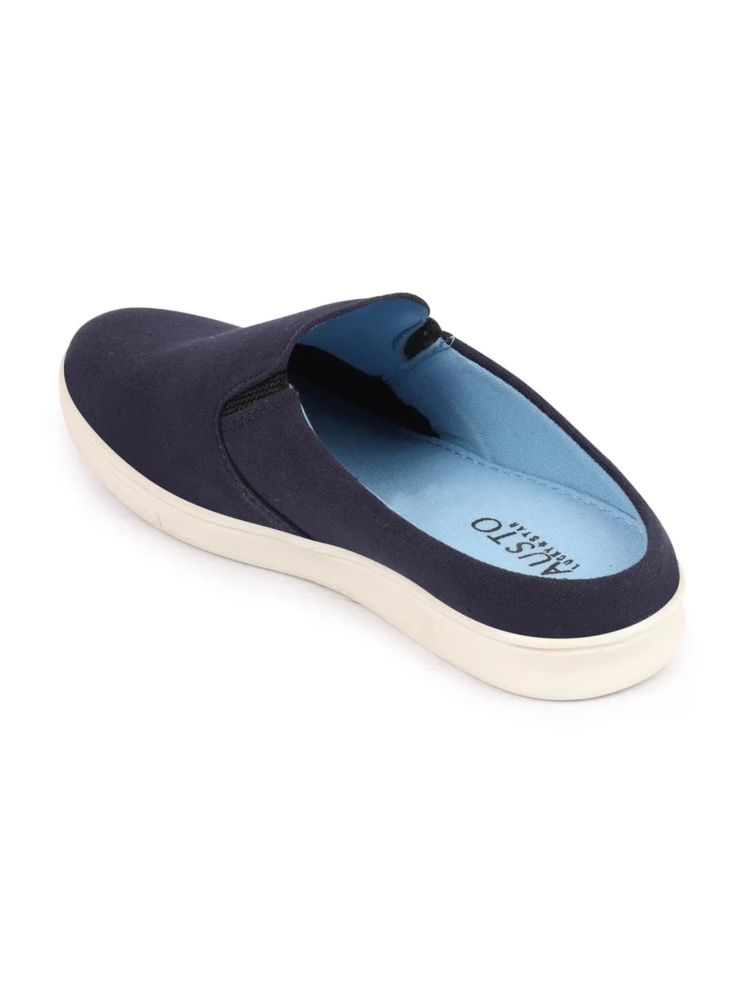 Men Navy Blue Casual Back Open Canvas Stylish Slip On Shoes