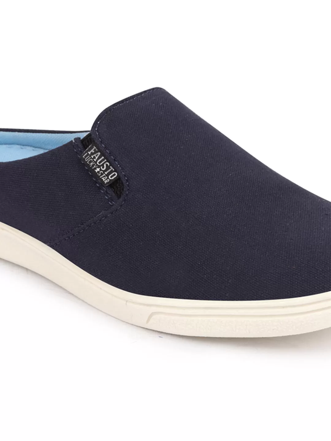 Men Navy Blue Casual Back Open Canvas Stylish Slip On Shoes