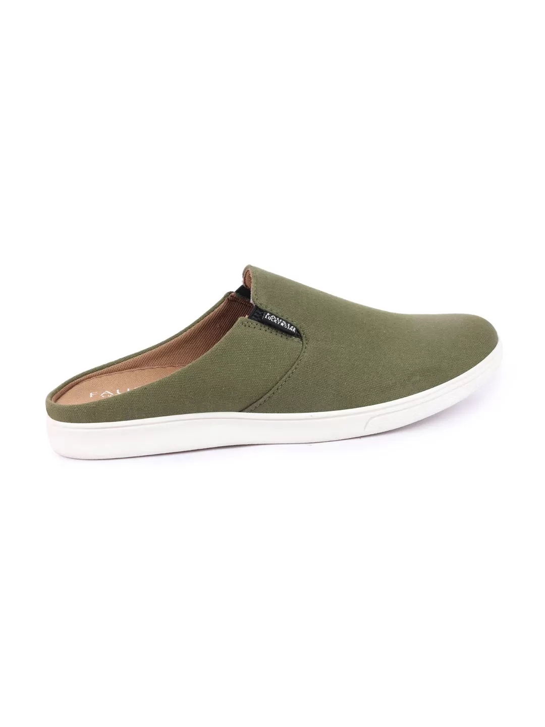 Men Olive Green Casual Back Open Canvas Stylish Slip On Shoes