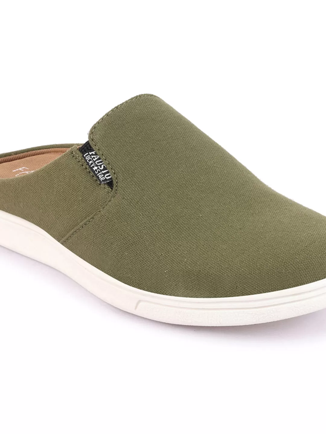 Men Olive Green Casual Back Open Canvas Stylish Slip On Shoes