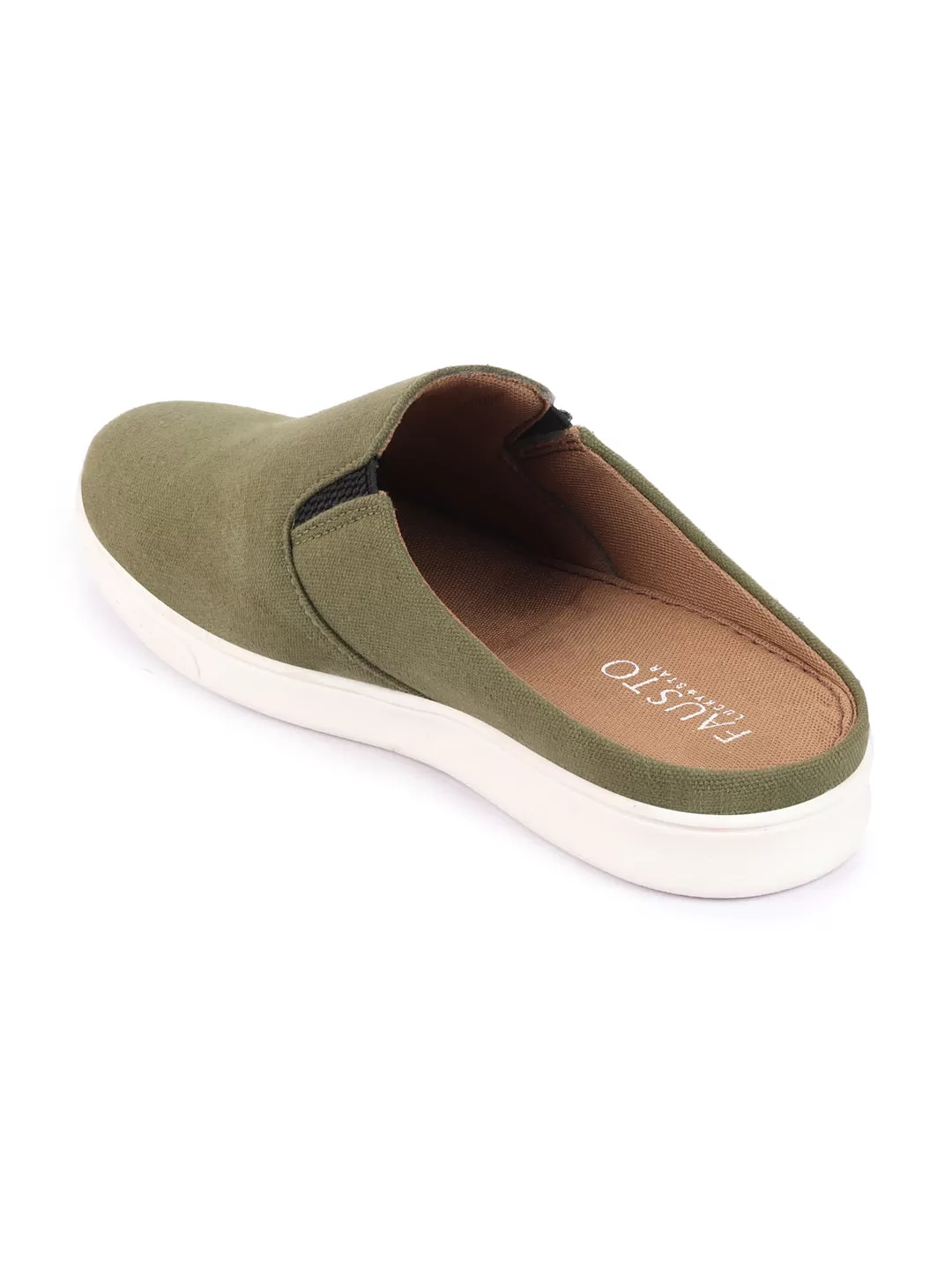 Men Olive Green Casual Back Open Canvas Stylish Slip On Shoes