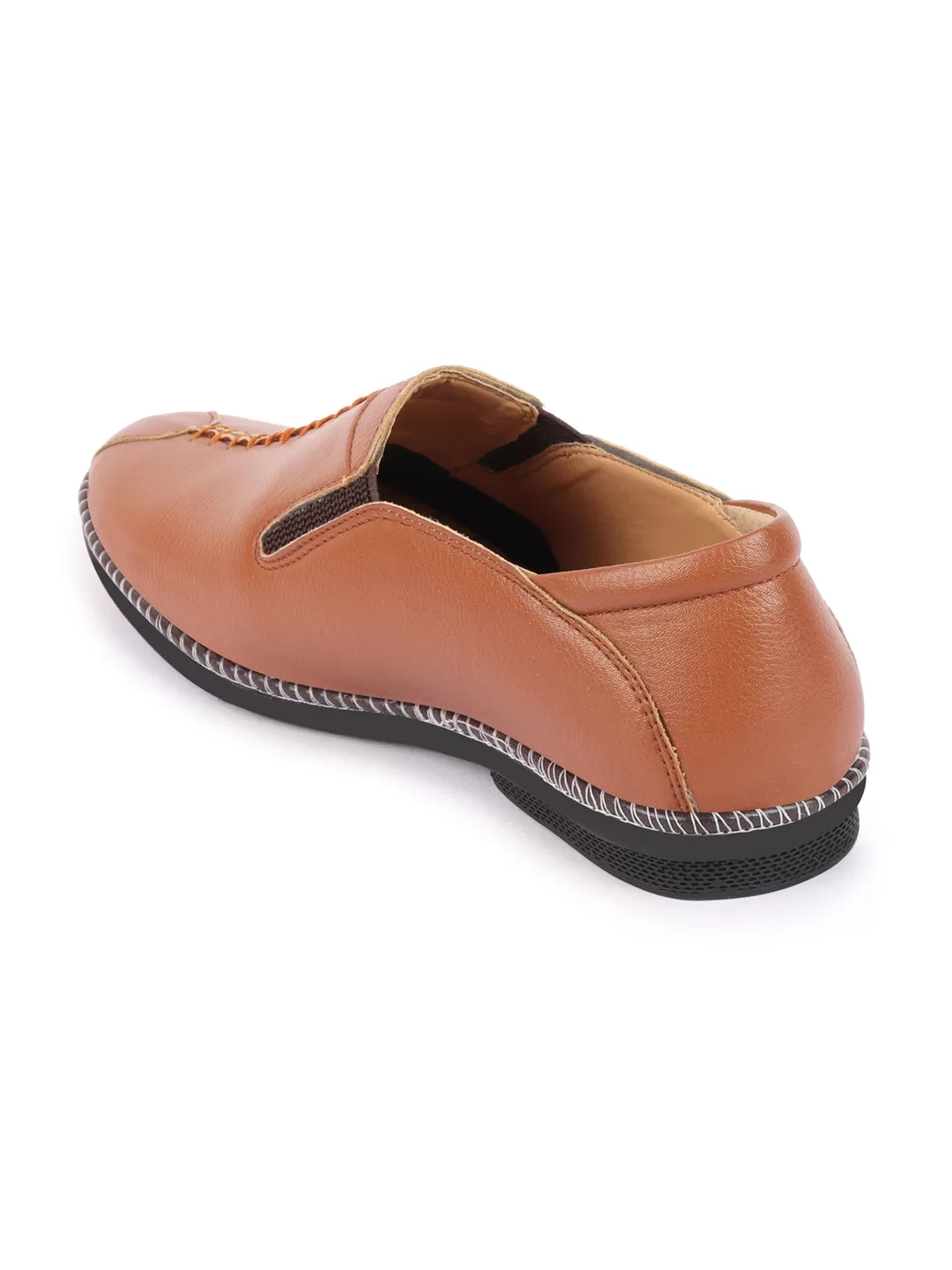 Men Tan Casual Cap Toe Hand Stitched Slip On Shoes