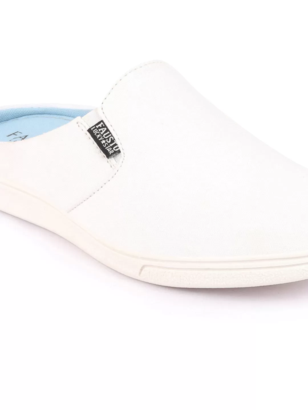 Men White Casual Back Open Canvas Stylish Slip On Shoes