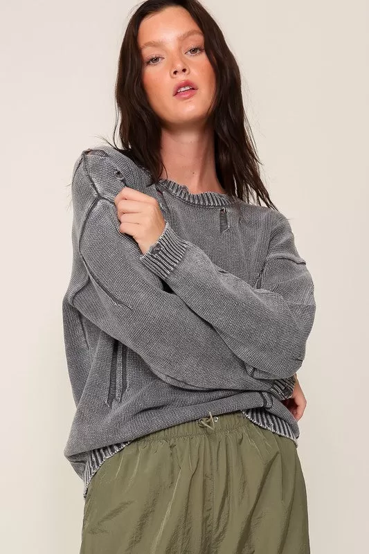 Mineral Wash Distressed Sweater