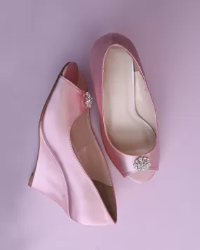 Nicole Blush Wedding Shoes with Simple Rhinestone Adornment