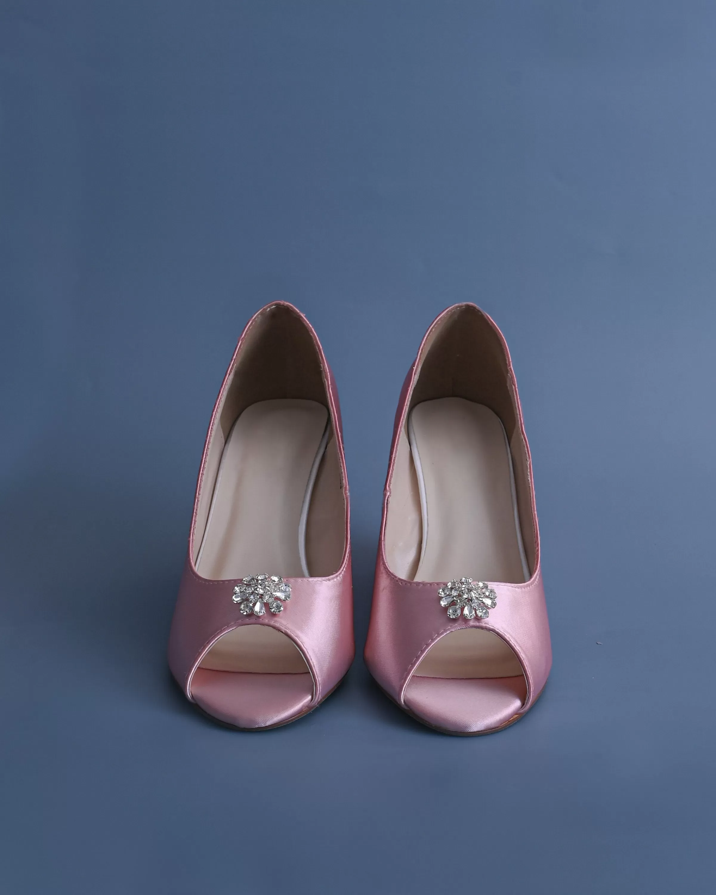 Nicole Blush Wedding Shoes with Simple Rhinestone Adornment