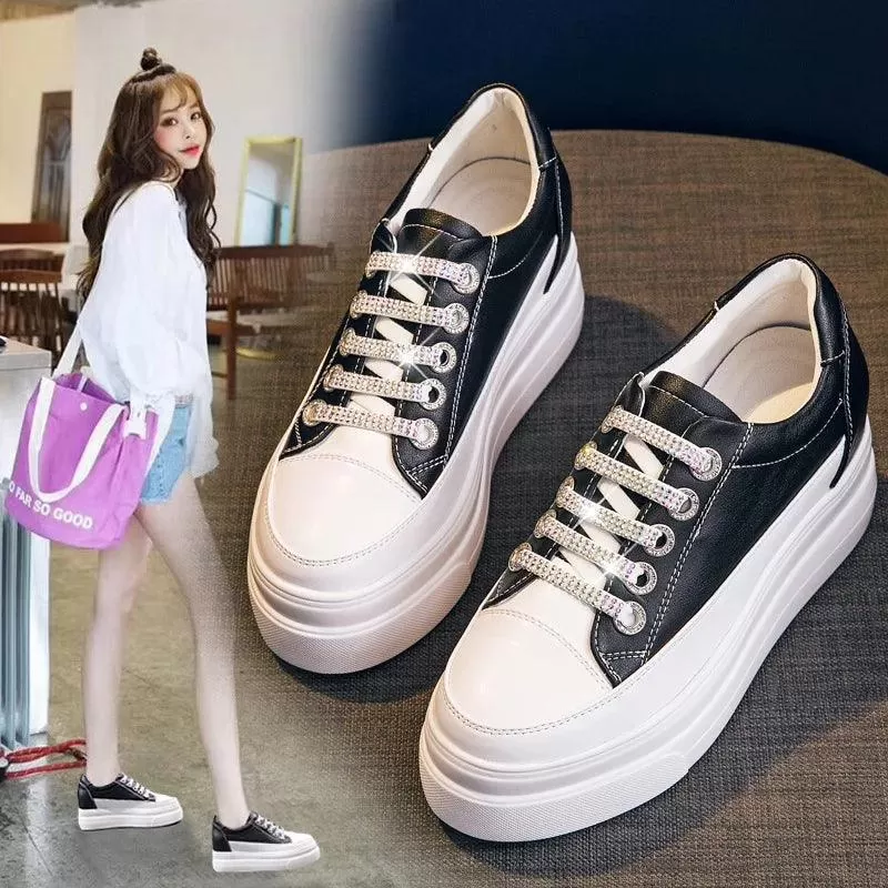 P21 Women's Casual Shoes - Leather Vulcanized Platform Sneakers