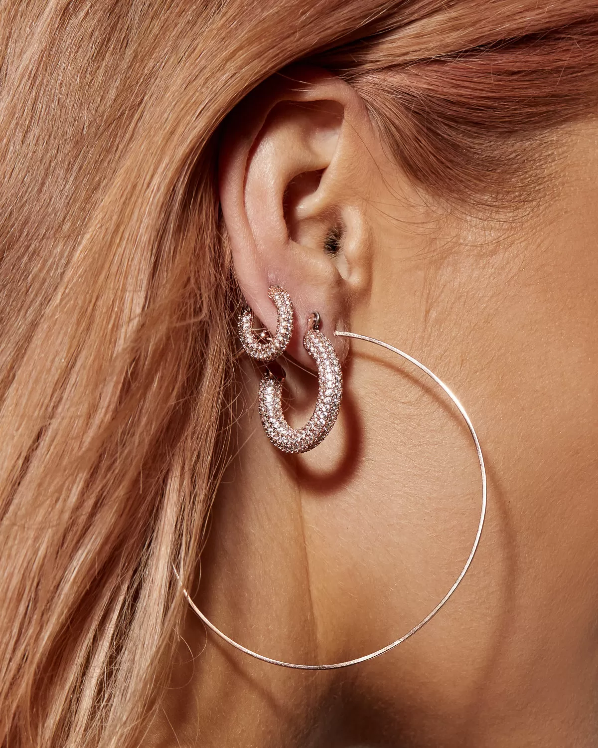 Pave Baby Amalfi Hoops- Rose Gold