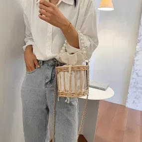 Pearl Rattan Bucket Bag