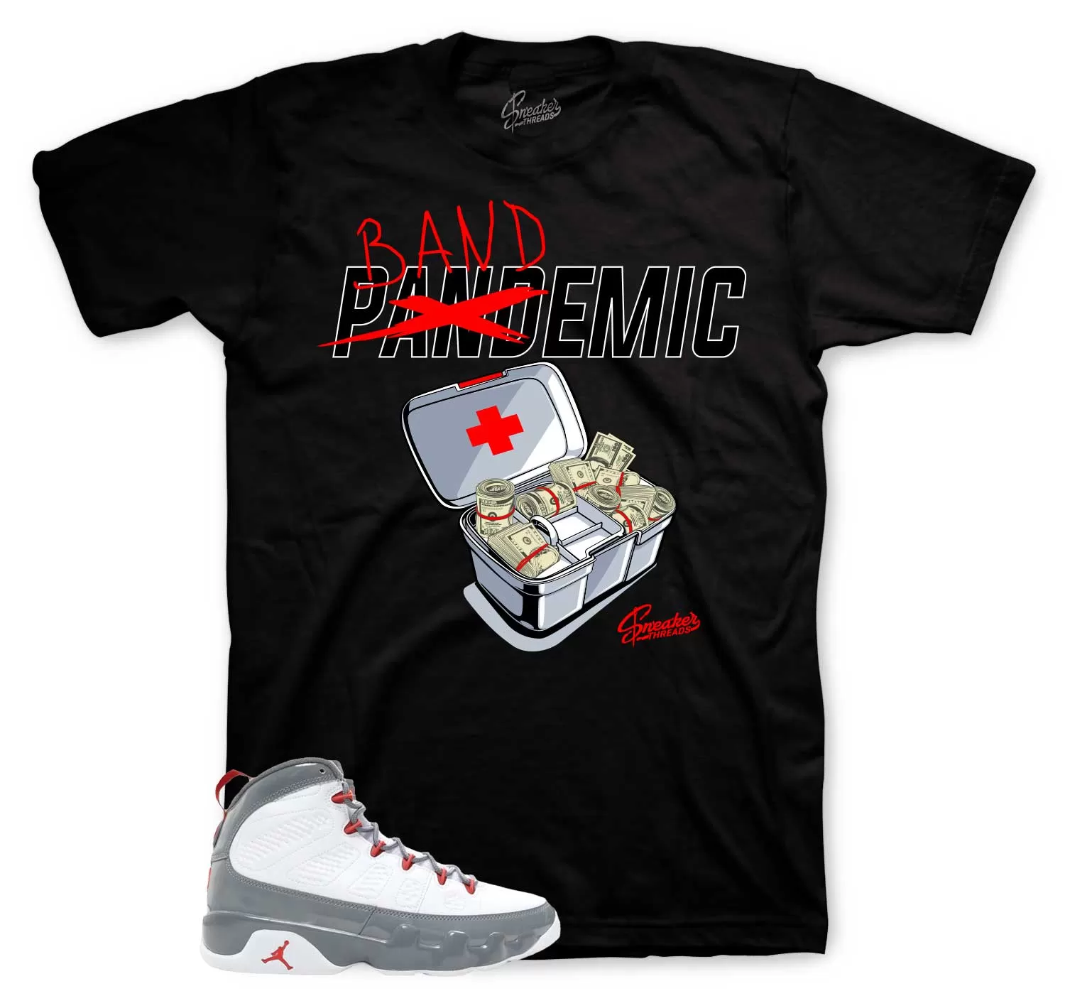 Retro 9 Fire Red Shirt - Bandemic - Black