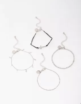 Rhodium Mini Cross Bracelet 4-Pack