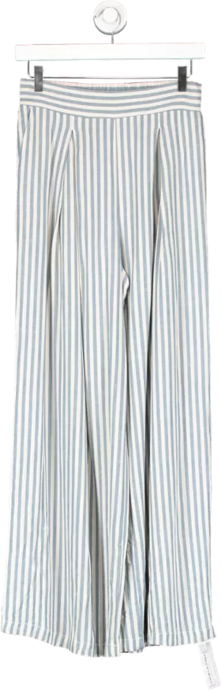 River Island Blue Linen Blend Stripe Wide Leg Trousers UK 6