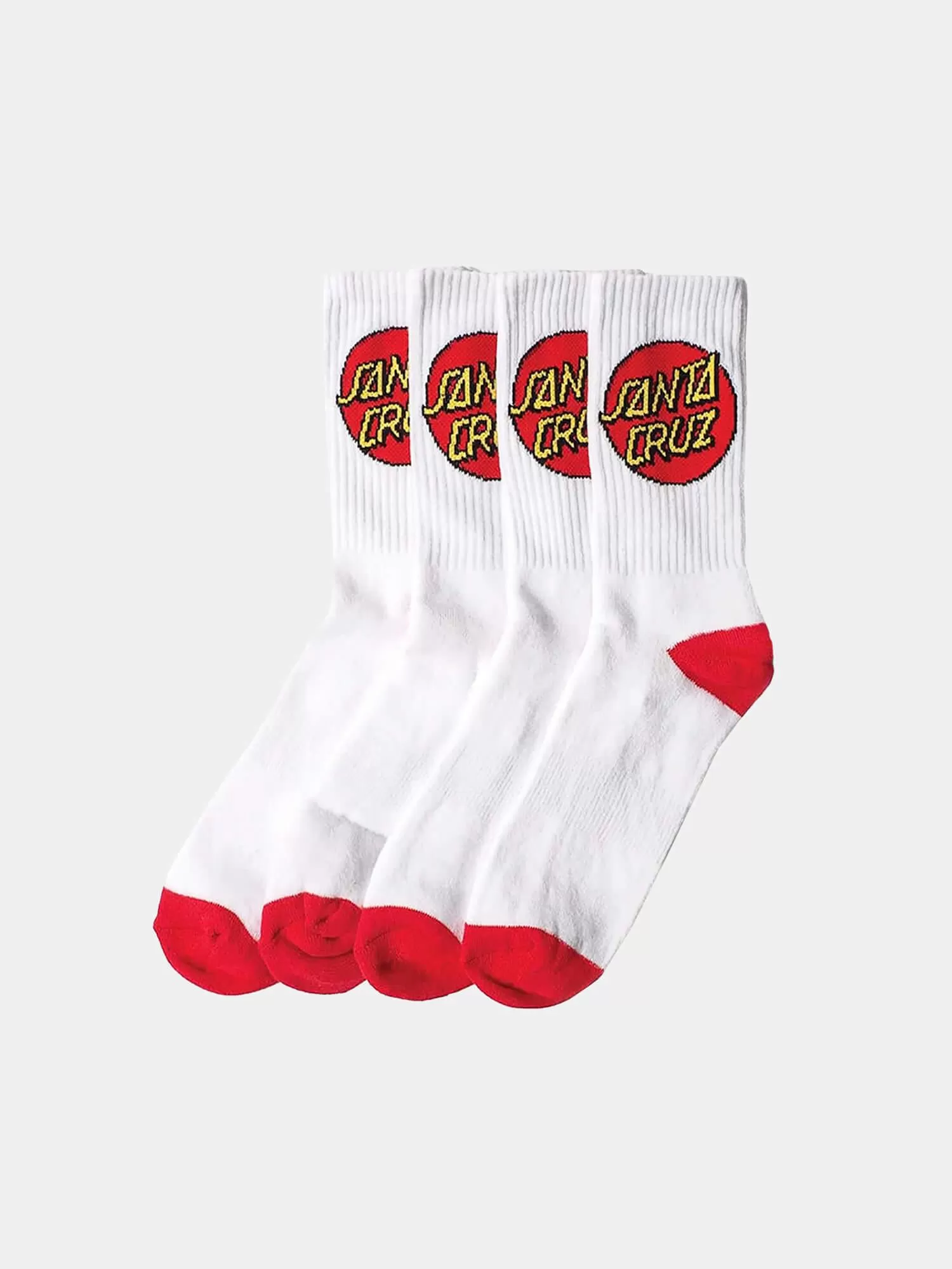 Santa Cruz Youth Classic Dot 4 Pack Crew Socks - White