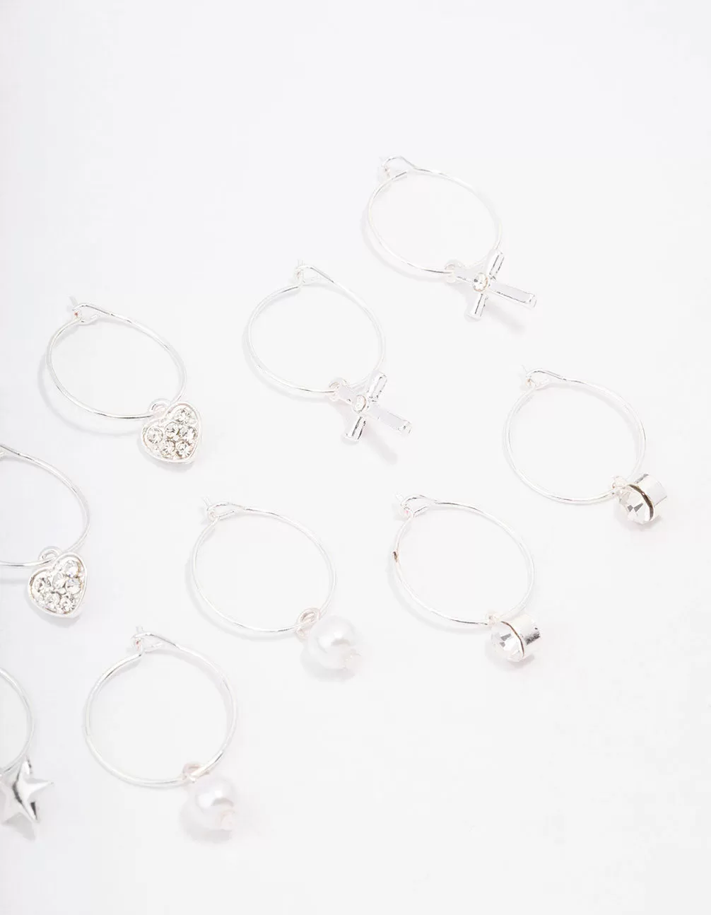 Silver Crystal Heart Wire Hoop Earring 6-Pack