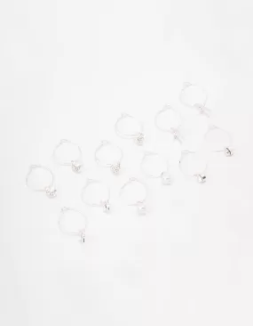 Silver Crystal Heart Wire Hoop Earring 6-Pack