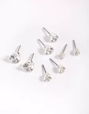 Silver Plated Cubic Zirconia Ascending Earring Stack 8-Pack