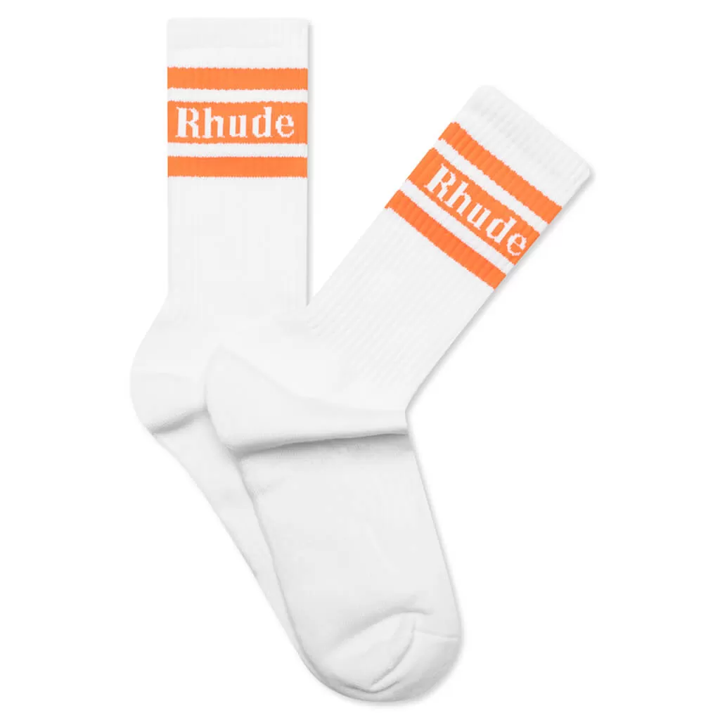 Striped Logo Sock - White/Orange