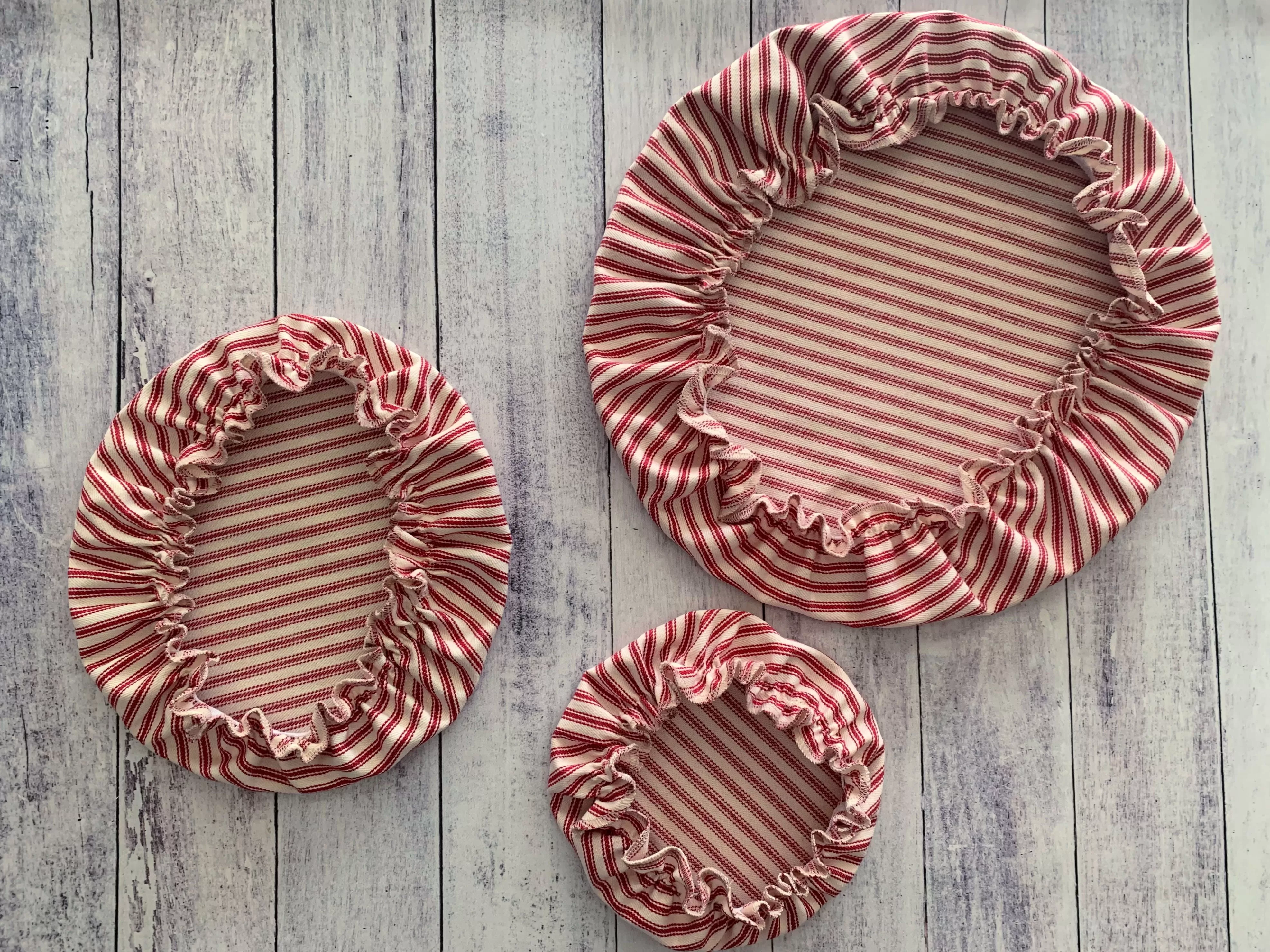 Ticking Reusable Bowl Covers, set of three