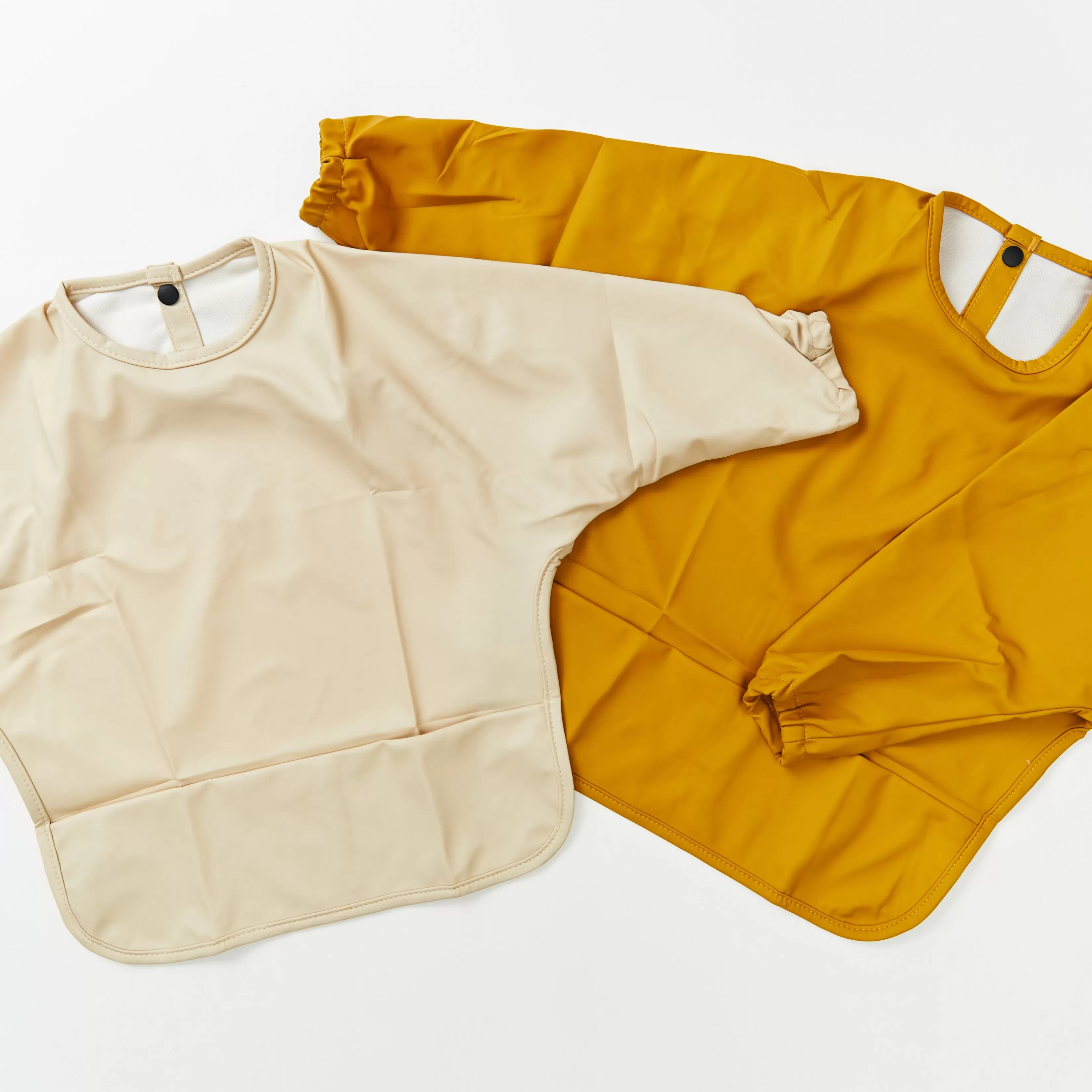 Waterproof Long Sleeve Baby Smock Bib in Barely Beige