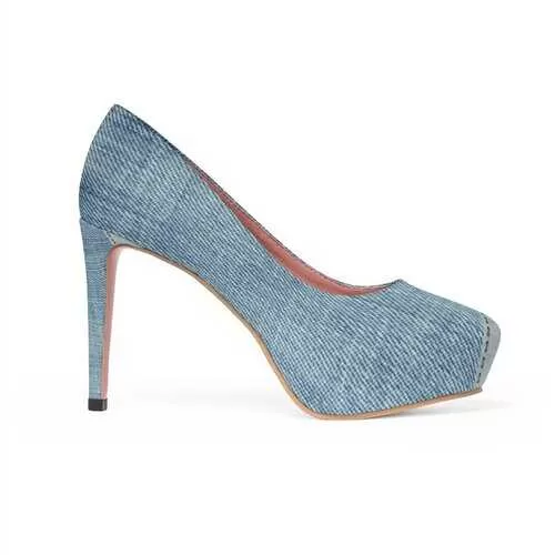 Womens Shoes, Blue Denim Patch Canvas Style High Heel Platform Shoes