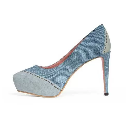 Womens Shoes, Blue Denim Patch Canvas Style High Heel Platform Shoes