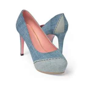 Womens Shoes, Blue Denim Patch Canvas Style High Heel Platform Shoes